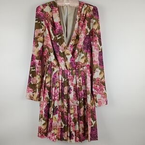 LEITH Floral Print Long Sleeve Pleated Dress sz Small